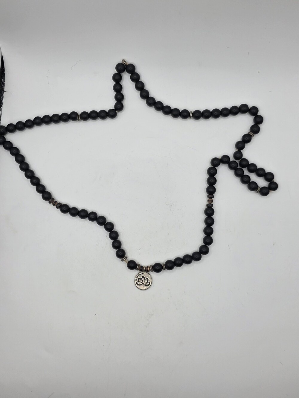 Vtg Prana Heart Matte Black Onyx Lotus Mala Necklace Beaded Yoga Meditation Char
